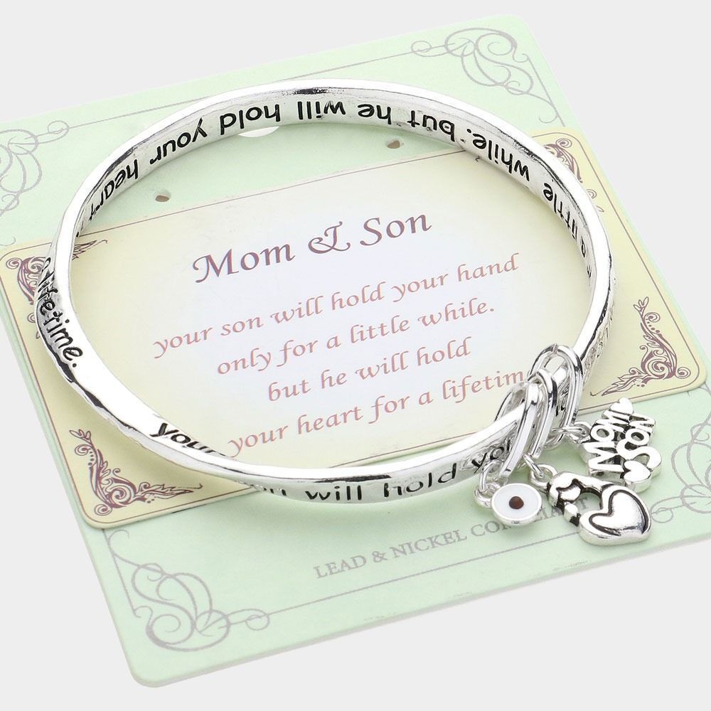 New Womens Boutique Mother Mom & Son Love Engraved Silver Twist Bracelet